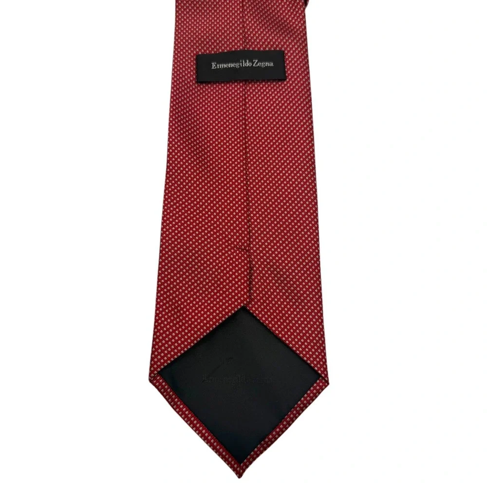 Ermenegildo Zegna Silk Tie Red White Micro Check Geometric Made in Italy Used